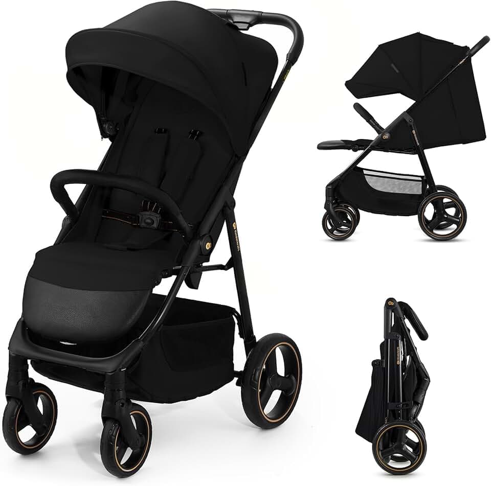 Kinderkraft TRIG 3 Poussette Canne, Légère, Position Allongée, Suspension 4 Roues, Pliable, Harnais réglables à 5 points, Repose-pieds, Jusqu'à 25 kg, Noir
