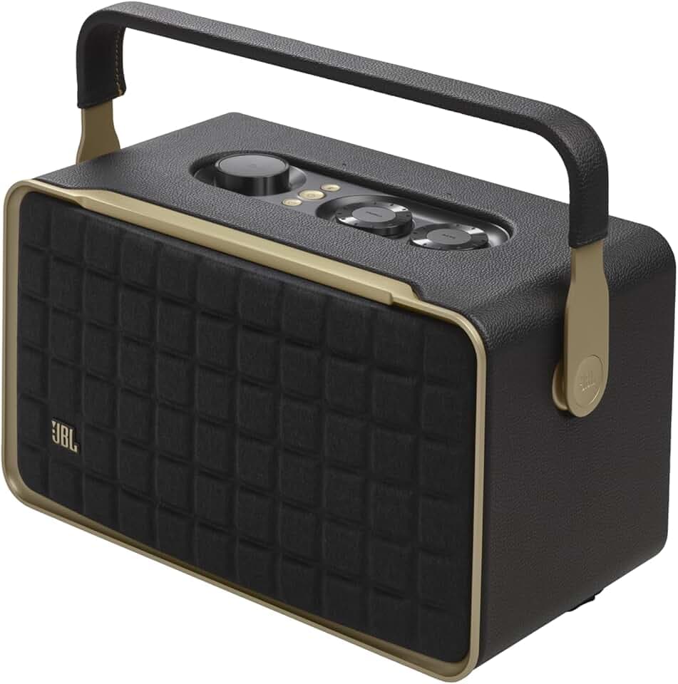 JBL Authentics 300 Enceinte intelligente connectée portable avec WiFi, Bluetooth et assistants vocaux, design rétro, noire Recycled Content Certification for Electrical and Electronic Equipment