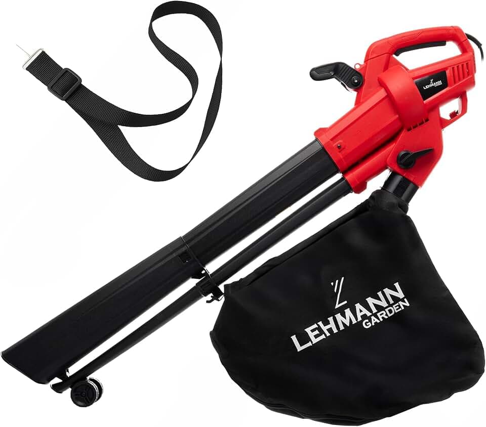 LEHMANN 3 en 1 Souffleur de Feuilles Électrique, Aspirateur à Feuilles avec Broyeur, 3500W, Fonction Aspirateur Souffleur Broyeur en Un, Vitesse 270km/h,15000 TR/Min, Sac 40L, Sangles & Roues