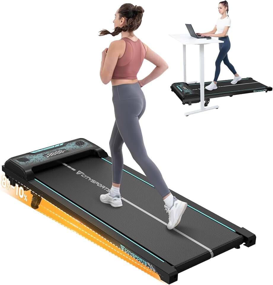 CITYSPORTS Tapis de Course Électrique Inclinable 8–10%, Tapis Roulant Silencieux 1–6 km/h avec Écran LED et Télécommande, Tapis de Marche Pliable pour la Maison et Le Bureau