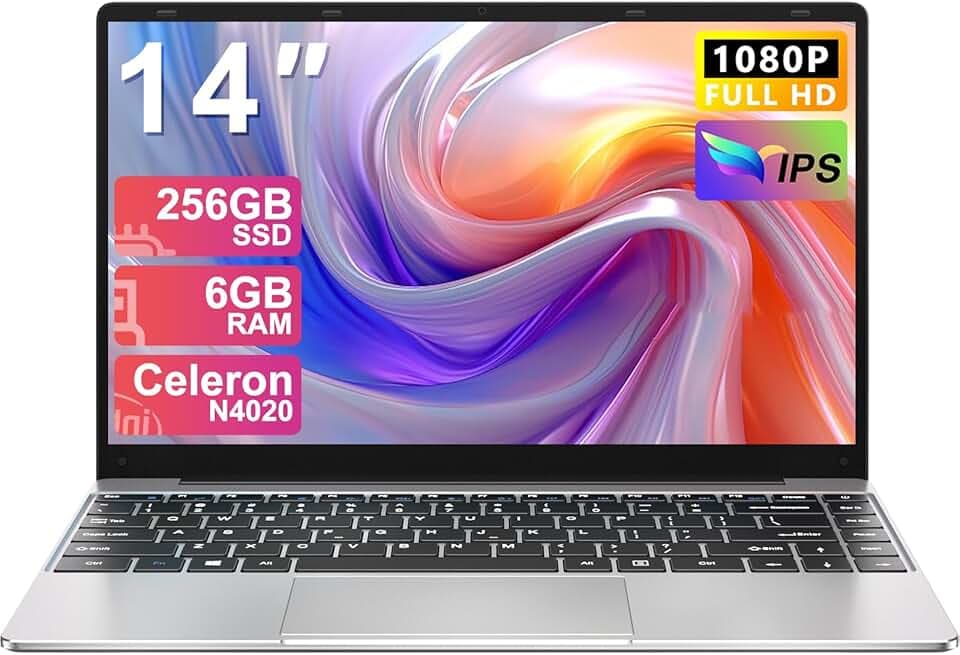 NOTODD Ordinateur Portable 14 Pouces PC Portable Win11 Pro 6 Go RAM+256 Go SSD Soutien Extension 1TB(TF 1TB) 5000mAh Celeron N4020 Laptop avec 1080P Mini HDMI Souris sans Fil AZERTY Membrane-Argent