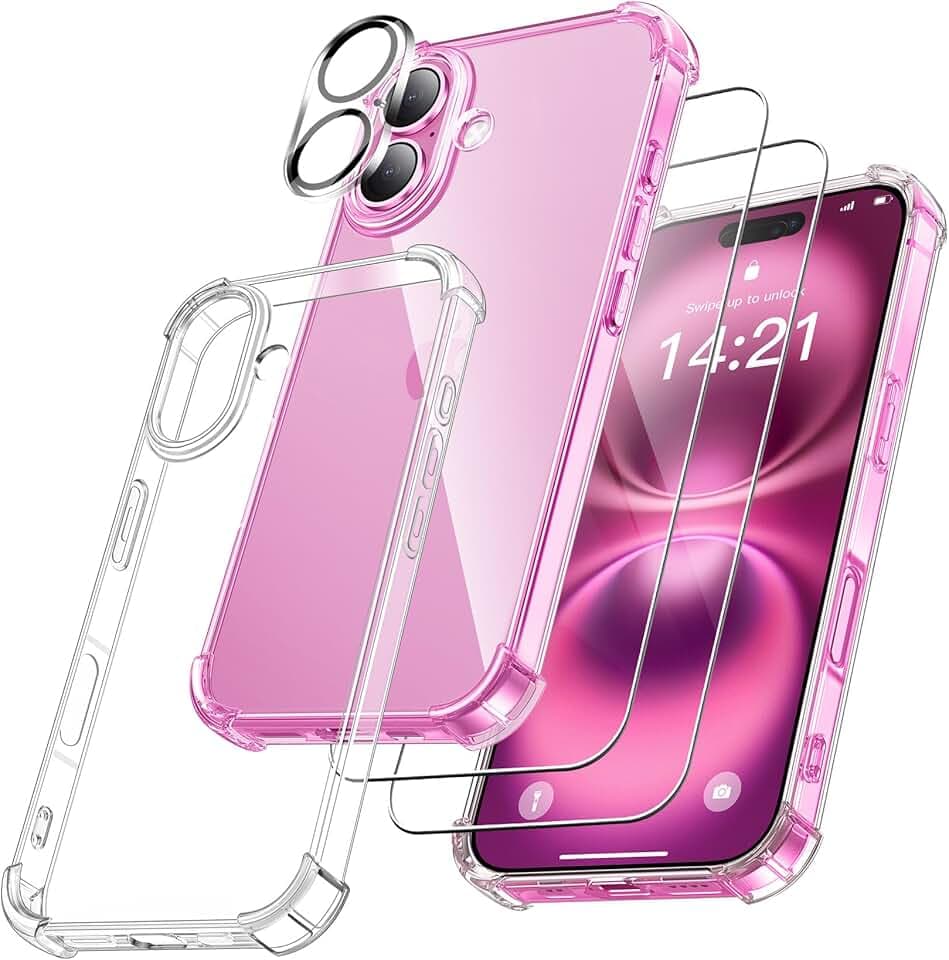 FLLAO 4 en 1 Coque pour iPhone 16 avec 2 Verre Trempé et 1 Caméra Protecteur, [Coussin d'air Intégré] Antichoc Antirayures Bumper Protection Housse pour iPhone 16 6.1", Transparent Global Recycled Standard