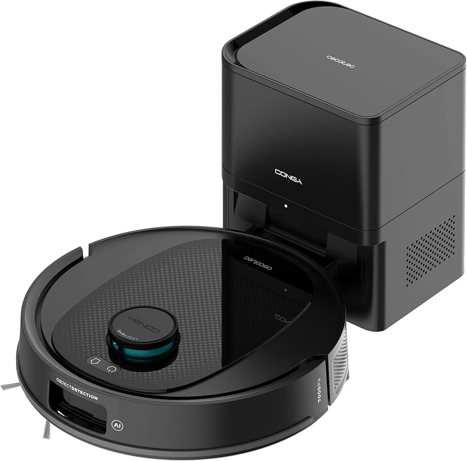 Cecotec Robot Aspirateur et Laveur de Sols avec Base d'Auto-vidage et IA Conga Y80 X-Treme. Navigation Laser et Intelligence Artificielle, 13000Pa, Base de 2,5L, Autonomie jusqu'à 220m²,App 3.0
