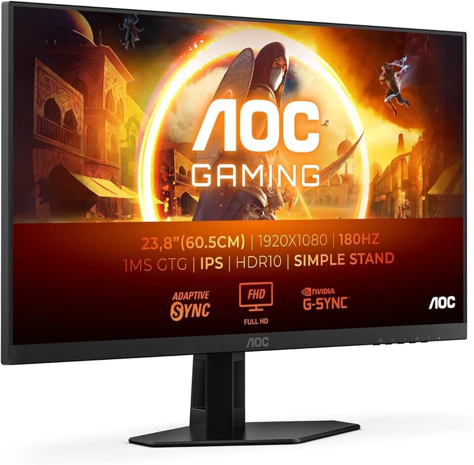 AOC Gaming Moniteur 24G4XED 23.8 Pouce 180Hz Fast IPS Dalle, 0.5ms MPRT, HDR10, G-Sync Compatible, Haut-parleurs, (1920x1080 HDMI 2X 2.0 DP 1x 1.4) Noir