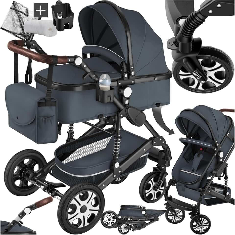 tectake® Poussette combinée Pliable 0-36 mois avec Nacelle & Poussette canne Siège sport Panier Harnais 5 points Poussette compacte Poussette voyage Accessoires Bébé Nouveau né Enfant Baby stroller