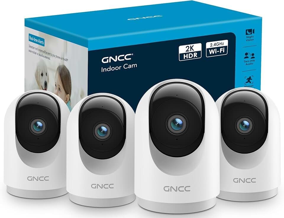 GNCC 2K(3MP) Caméra Surveillance Intérieure 2.4G/5GHz WiFi(Lot de 4), 360° PTZ Caméra Surveillance Intérieure Maison, Vision Nocturne, Détection IA, Audio Bidirectionnel, Alertes, Compatible Alexa