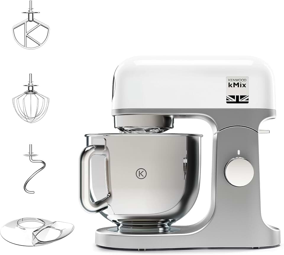 Kenwood KMix - Robot Pâtissier 1000W 5L Bol Inox 6 Vitesses Blanc | Robot Pâtissier, Mélange Délicat, Sécurité, Batteur K, Pétrin, Fouet, Anti-projections, Bol Lavable Lave-vaisselle, KMX750WH