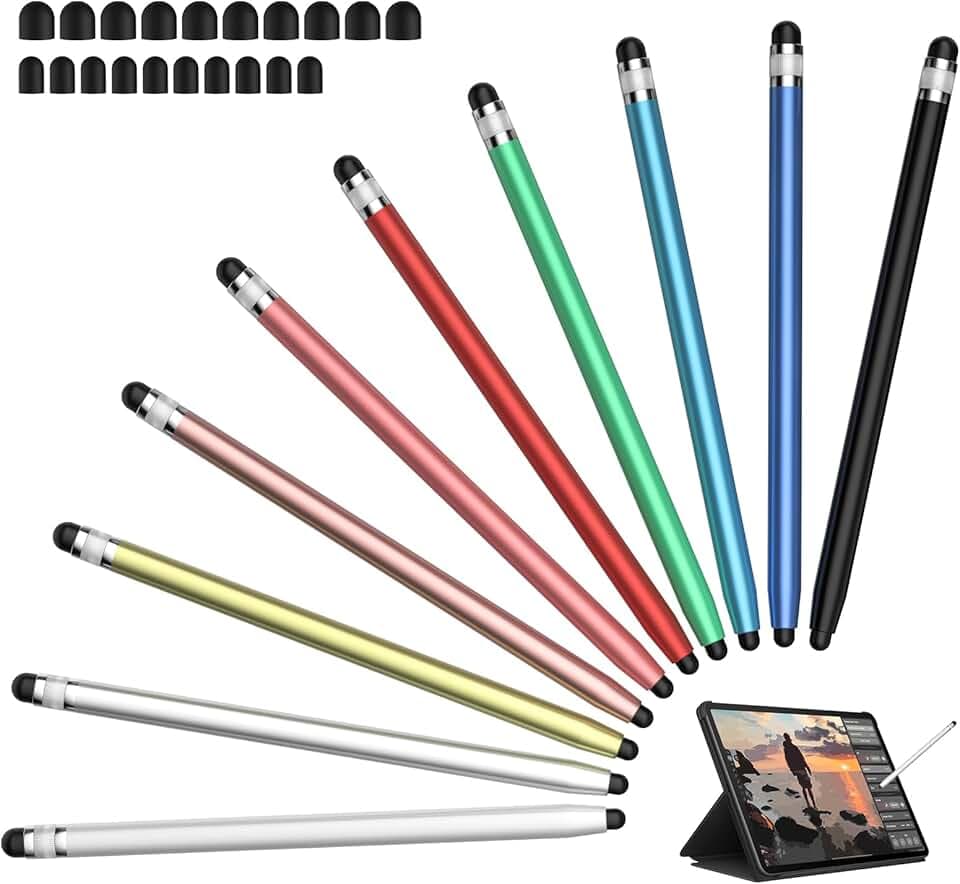 MEKO Stylet Tablette 2 en 1, 10 Stylos Tactiles Universels avec 20 Pointes, Stylet Capacitif pour iPad/Air/Pro/Mini/Android/iPhone/Switch/Samsung/Huawei/Xiaomi,etc