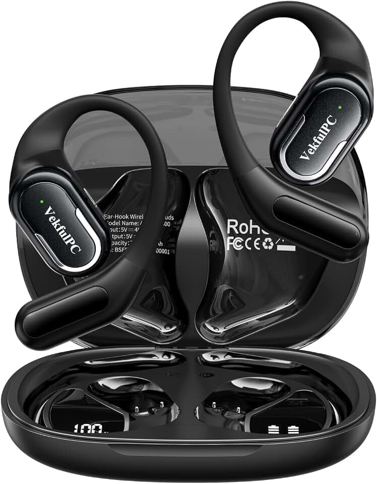 Ecouteurs Bluetooth sans Fil Open Ear Sport IPX5 40H pour iPhone Android | Pèsent seulement 19g et gardent vos oreilles libres pour rester alerte lors de vos activités sportives en plein air