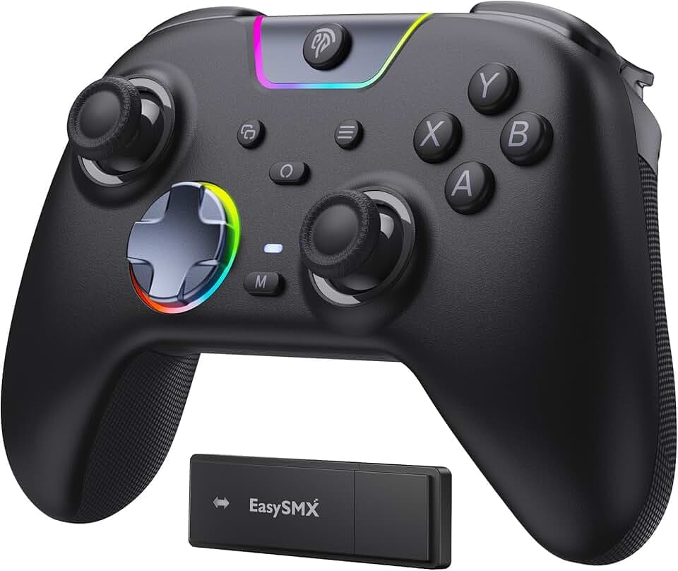 EasySMX Manette PC Sans Fil avec Boutons Silencieux/RGB/Déclencheurs Hall à Deux Niveaux/Joystick Sans Dérive, X05PRO Contrôleur Mobile pour PC/Switch/Android/iOS/Steam/Android TV Box, 1000 mAh, Noir
