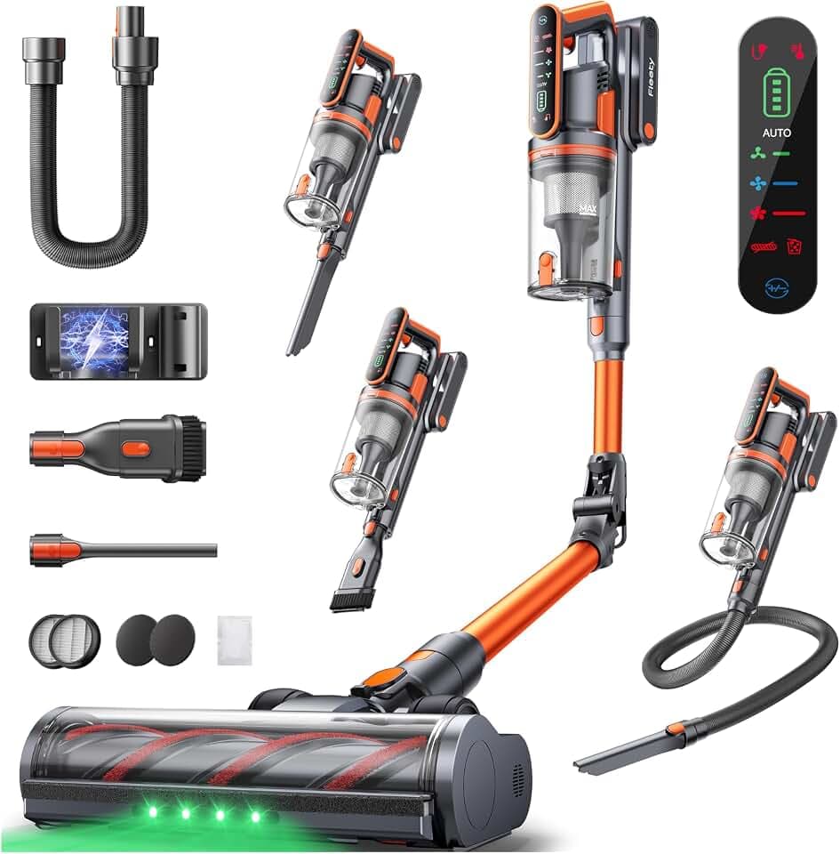 Fieety Aspirateur Balai sans Fil, 55kPa/650W/70Min Aspirateur sans Fil Puissant avec Tube Pliable Parfumé Mode Automatique Tuyau Extensible 1m pour Poils d'animaux, Tapis, Sols Durs et Voiture