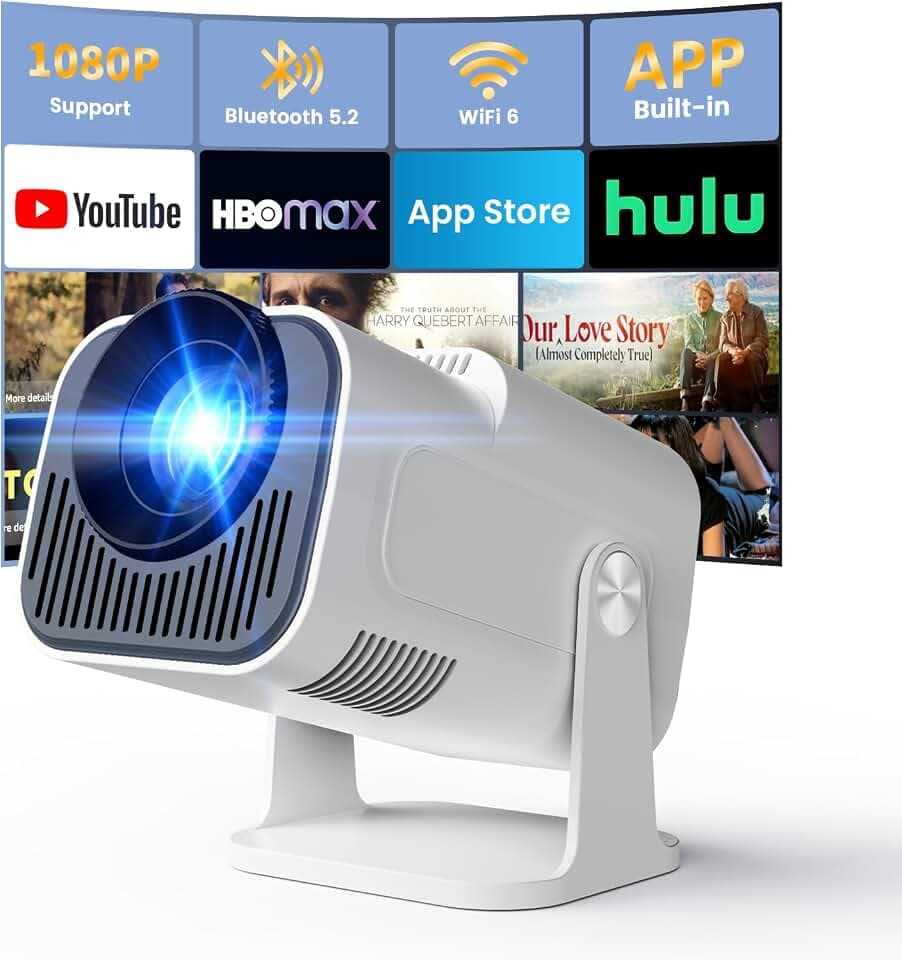 Vidéoprojecteur 4K 1080P WiFi 6 et Bluetooth 5.4 Rotation 180°, Blanc | App intégrée, Mini Projecteur Portable, Auto Keystone, Compatible Con HDMI/TV Stick/Laptop