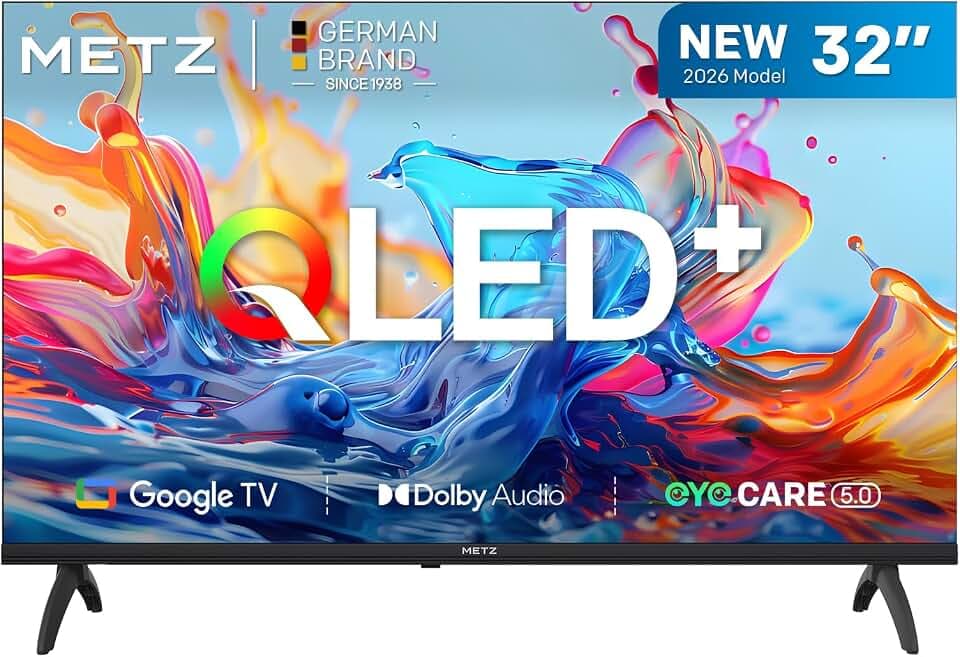 Metz 32 Pouces (80 cm) Smart TV Google Television LED, Gen 6 QLED +, HDR 10 Dolby Audio Bluetooth 5,1 EyeCare Tuner DVB-T/T2/C/S/S2 CI+ (32MQH7000Z, 2026 Nouveau Modèle)