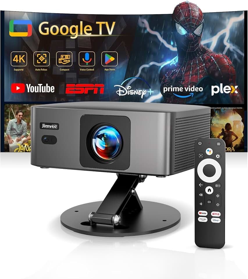 Videoprojecteur-4K GTV 1080P FHD1600ANSI Mini Ultra Courte Projecteur Video | Apps Officiell,Auto Focus/Keystone,Retroprojecteur Portable,Contrôle Vocal,WiFi6 Bluetooth5.4,HDR10,HDMI Jimveo Home Cinéma Global Recycled Standard
