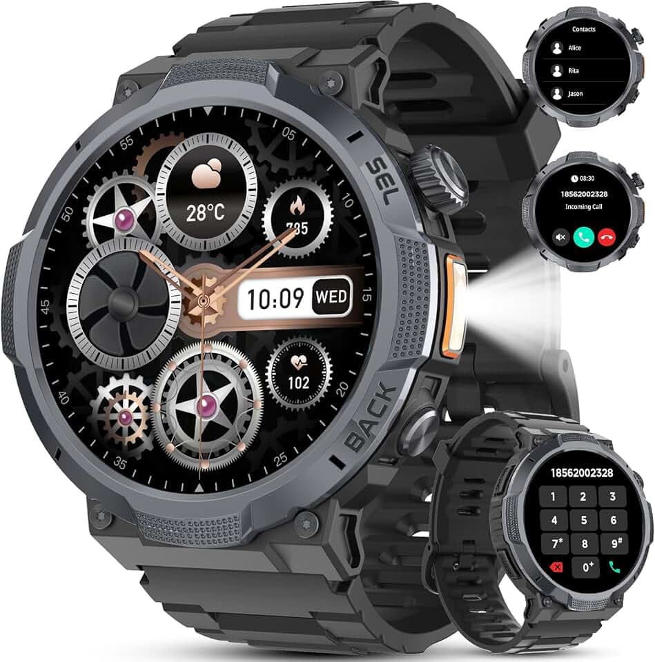 Montre Connectée Homme, Smartwatch Écran AMOLED 1,53", Batterie 1000 mAh, Appels Bluetooth, Étanchéité IP68, 120+ Modes Sport, Suivi de la Fréquence Cardiaque, Sommeil, SpO2, Compatible Android iOS