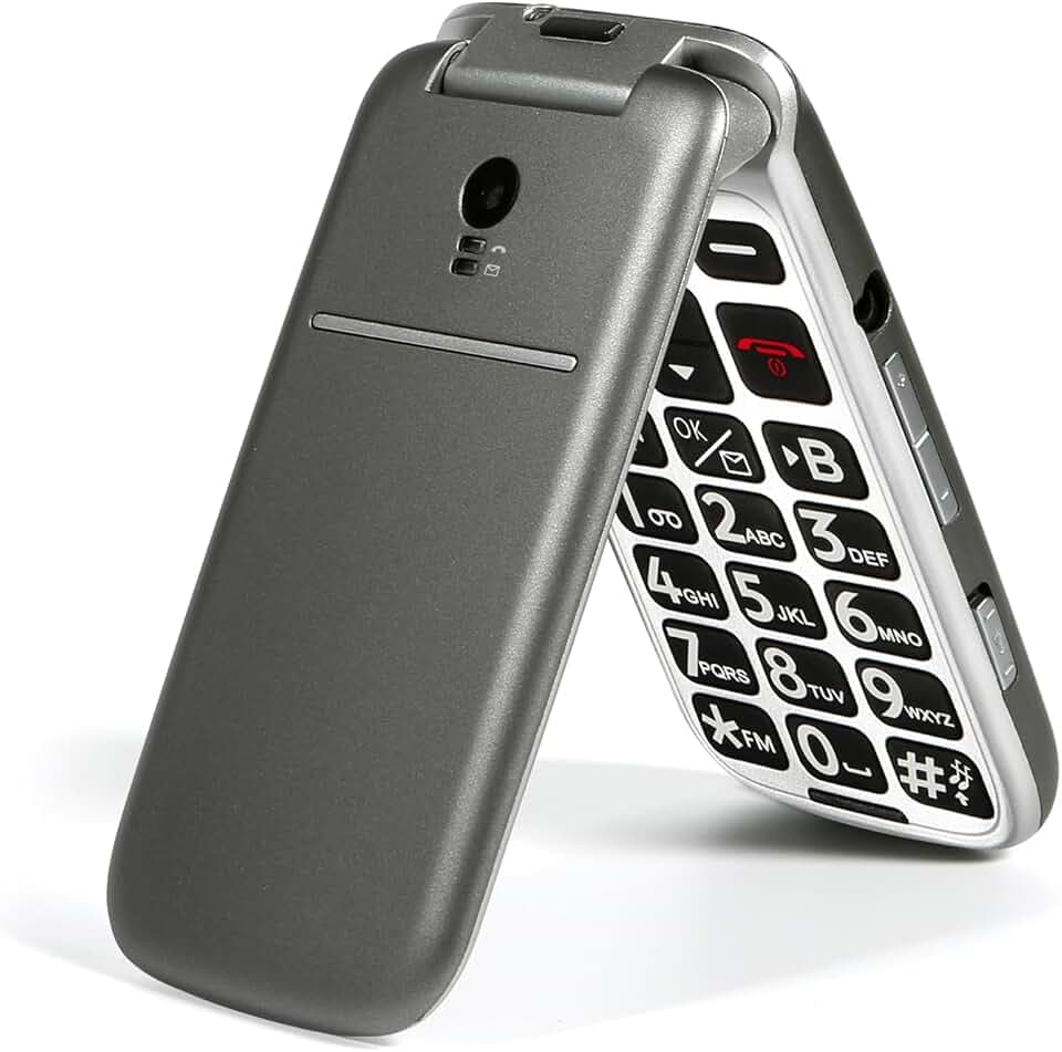 artfone G3 Gris - 4G Telephone Portable Senior Débloqué丨Téléphone Portable à Clapet avec Grandes Touches丨Bouton SOS丨écran de 2.4" 丨Station de Charge丨Fonction de Rappel de l'heure丨FM丨Bluetooth丨USB-C