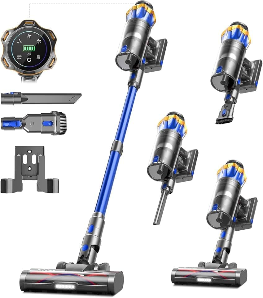 650W/55KPA Aspirateur Balai sans Fil 70min, 1.6 L Aspirateur sans Fil Puissant avec Rechargeable Support Mural, Brosse Anti-Enmêlement Améliorée et OLED Écran Tactile, pour Sols Durs/Animaux/Voiture2