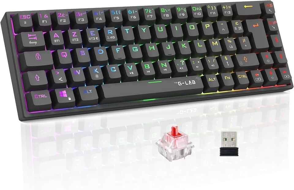 The G-Lab Keyz Titanium WL - Clavier Gamer sans Fil Mécanique 65% AZERTY FR | Sans Fil, Format 65%, Switch Rouge Mécanique, RGB 100% Personnalisable, Macros Programmables, Noir