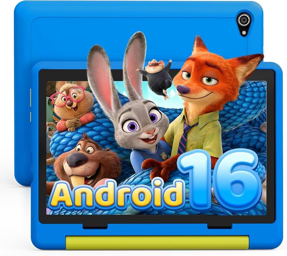 Android 16 Tablette,Tablette 10 Pouces 24Go+64Go, Extensible 1To, 6000mAh, Widevine L1, Écran divisé, 5MP+8MP, WiFi 6, BT 5.4, Coque résistante(Bleu)