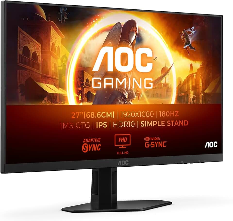 AOC Gaming Moniteur 27G4XED 27 Pouce 180Hz Fast IPS Dalle, 1ms GtG, HDR10, G-Sync Compatible, Haut-parleurs, (1920x1080 HDMI 2X 2.0 DP 1x 1.4) Noir