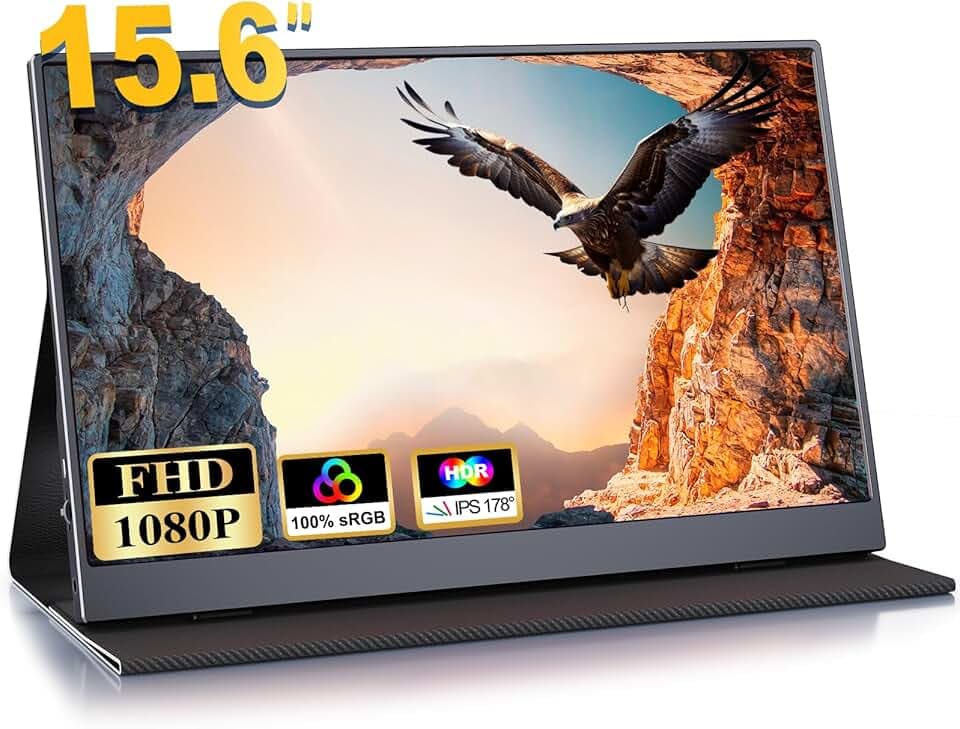 COOLHOOD Ecran Portable, 15,6 Pouces Moniteur Portable IPS 100% SRGB, Écran Ordinateur 1080P FHD, Ecran Portatif USB C/Mini HDMI, pour Téléphone/Laptop/PC/PS5