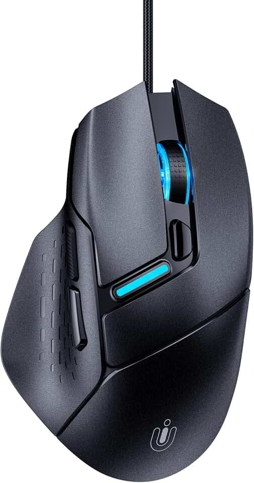 Uineer Souris Gaming Filaire 12800 DPI, capteur Gaming, 6 Boutons programmables, 1000 Hz, RVB Personnalisable, câble 2 m, Plug and Play, PC/Portable/Bureau/Gaming ClimeCo Certified