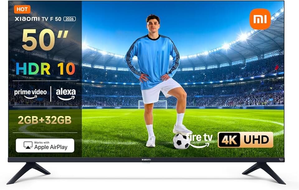 XIAOMI TV F 50, 127 cm (50 Pouces), 4K UHD, Smart TV, Fire TV, Contrôle Vocal Alexa, HDR10, MEMC, 60Hz avec 120Hz Game Boost Mode, 2Go+32Go, Compatible avec AirPlay