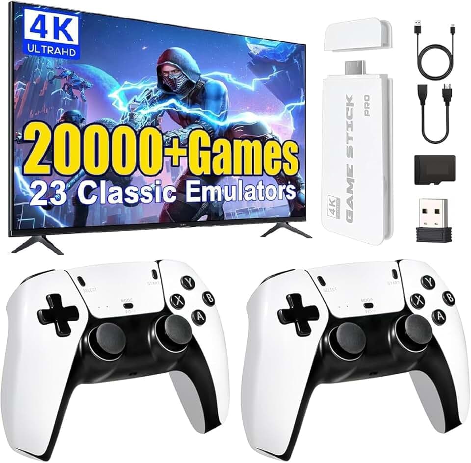 Console Retrogaming, Console de Jeux Retro 20,000+ Jeux Classiques, 2 Manettes sans Fil HDMI TV Plug & Play, Console Retro Gaming pour Famille & Fête (64, Go)