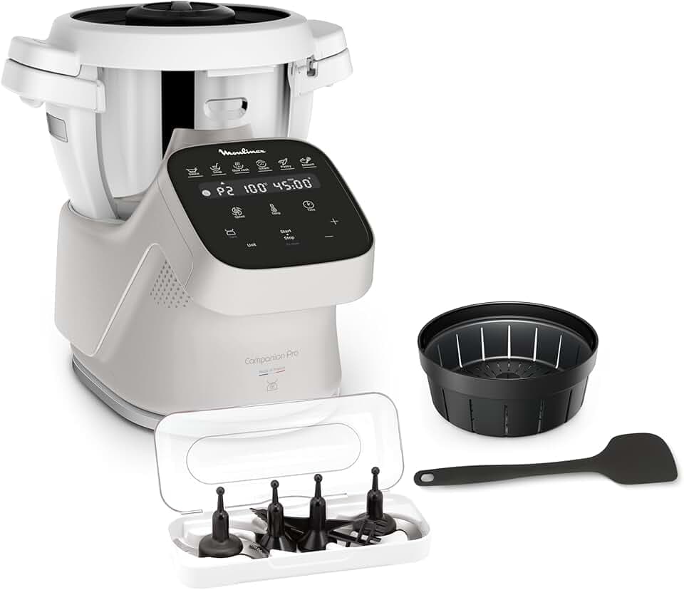 Moulinex Robot cuiseur, Capacité 4,5 L, 15 modes, Mode manuel, Balance intégrée, Silencieux, Application Moulinex, Recettes illimitées, Fabriqué en France, Companion Pro, HF850BF0