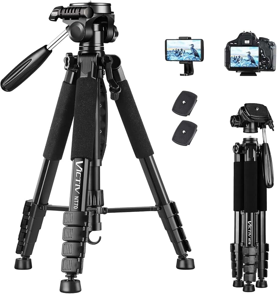Trépied Appareil Photo pour Smartphone, Victiv 185cm Haute Trépied Caméra | Trepied Photo en Aluminium Léger avec Tête Pan Amovible à 3 Voies, Compatible DSLR Nikon Canon Sony Camera- Nouveau Améliorer