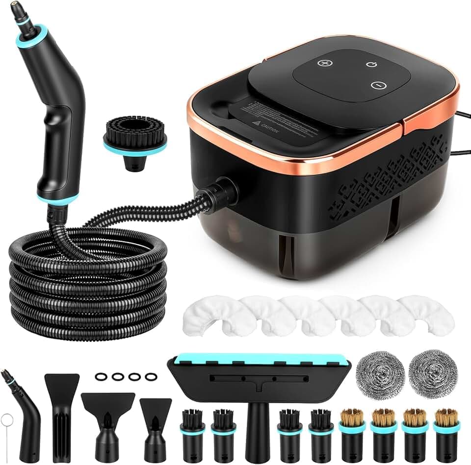 Nettoyeur Vapeur à Main 2500 W – 4 Bars, Chauffe en 15 s, Vapeur à 105°C pour Désinfection, Réservoir 1250 ml, 6 Niveaux de Puissance pour Cuisine, Salle de Bain, Voiture et Carrelag (23 Accessoires)