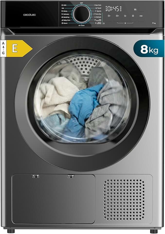 Cecotec Sèche-Linge à Pompe à Chaleur 8 kg Bolero Dresscode Dry 8180 Steel. 650 W, Classe E (Ancienne A++), Faible Consommation, 15 Programmes, SpaCare, Anti-Froissage, Accessoire pour Chaussures