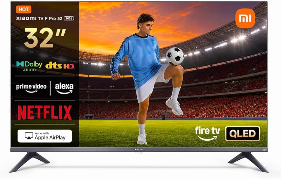 XIAOMI TV F Pro 32, 81 cm (32 Pouces), QLED, Smart TV, Fire OS7, Contrôle Vocal Alexa, Dolby Audio™, DTS Virtual:X, DTS-HD, Compatible avec Apple AirPlay