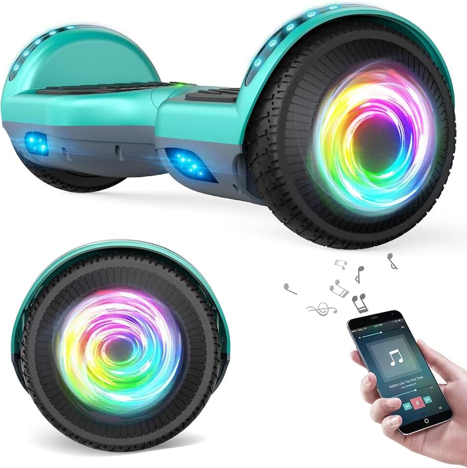 SISIGAD Hoverboard 6.5 Pouces Overboard, Hover Scooter Board Tout-Terrain, Bluetooth et LED Auto-équilibré Scooter électrique Auto-équilibrage pour Enfant et Adult