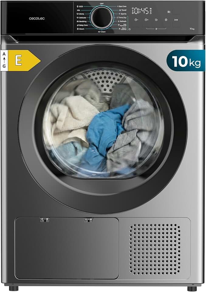 Cecotec Sèche-Linge à Pompe à Chaleur 10 kg Bolero Dresscode Dry 10180 Steel. 700 W, Classe E (Ancienne A++), Faible Consommation, 15 Programmes, SpaCare, Anti-Froissage, Accessoire pour Chaussures