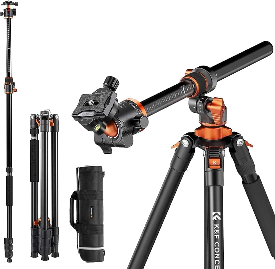 K&F Concept Trépied Vidéo 230cm avec Bras Extension | Monopode professionnel aluminium, rotule 360°, plaque dégagement, pour Canon DSLR, orange - T254A7+BH-28L Global Recycled Standard