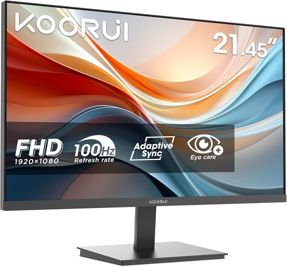 KOORUI E2212F 21.45 Pouces Ecran PC, FHD 1920 x 1080 100Hz Moniteur, Adaptive Sync HDMI 1.4, Eye Care, inclinable de -5° à 15°, VESA 100 x 100mm