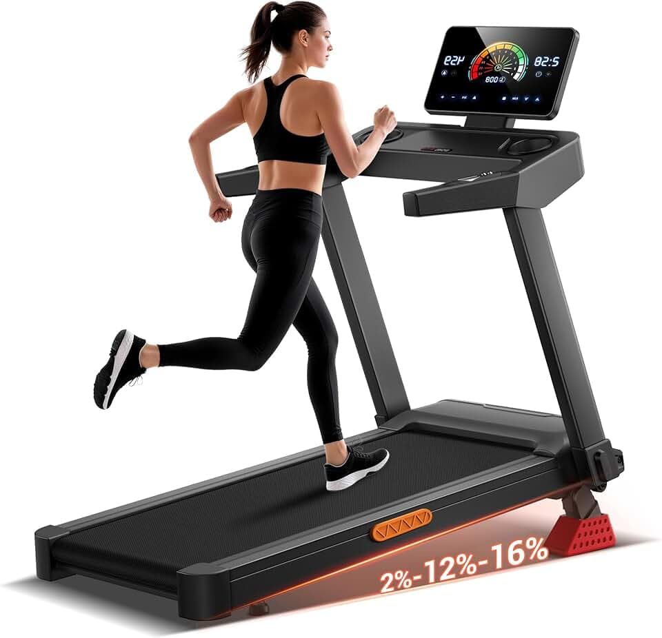 UMAY Tapis de Course Pliable Inclinable 16%, 14KM/H Tapis de Marche avec Surveillance de Fréquence Cardiaque, Treadmill Home avec Moteur 3,5CV et Affichage LED, Charge Max 180KG, Facile à Ranger