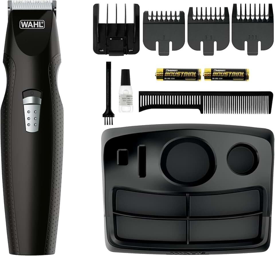 Wahl Mustache & Beard Tondeuse sans fil, peigne-guide réglable 6 en 1 | Alimentation par batterie, sabot réglable 6 en 1, lame affûtée avec précision, socle de rangement, coupe rapide et facile