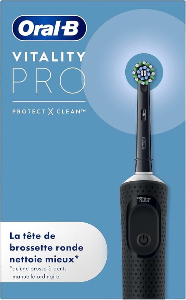 Oral-B Brosse à Dents Electriques Vitality Pro, avec Brossette de Rechange, Noire – 3 Modes de Brossage dont Sensibilité pour les Gencives, Minuteur Intégré, Chargeur