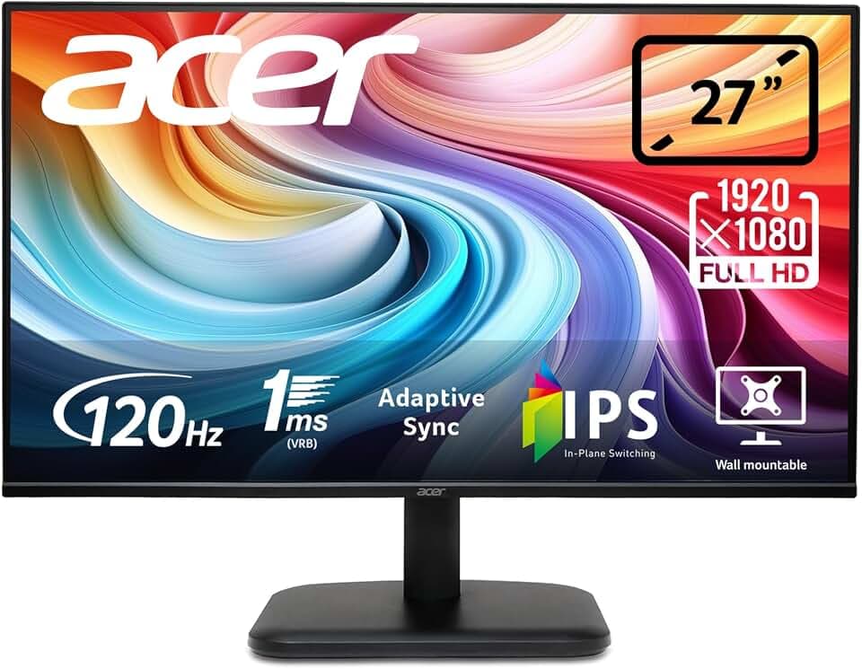 acer EK271Gbif, Écran PC 27" Full HD IPS, 120Hz (1920x1080, AdaptiveSync, 1ms VRB, 250 Nits, Comfyview, BlueLightShield, Flicker-Less, 1xVGA/1xHDMI 1.4) Moniteur PC, Couleur Noir