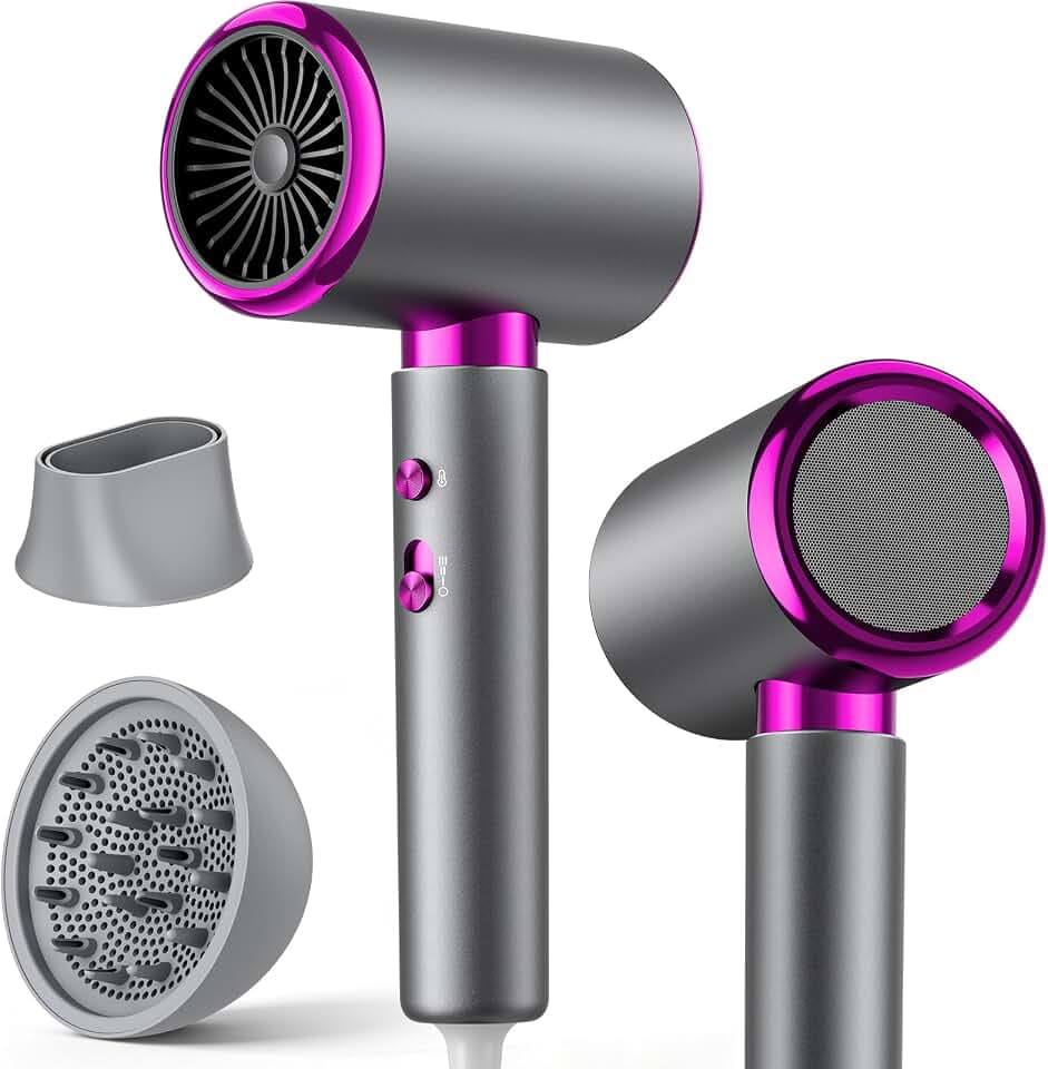 Sèche Cheveux 2400W avec Diffuseur Boucles | Séchage Rapide Cheveux Longs et Bouclés, 3 Températures, 2 Vitesses, Air Froid, Concentrateur, Ionique Anti-Frisottis