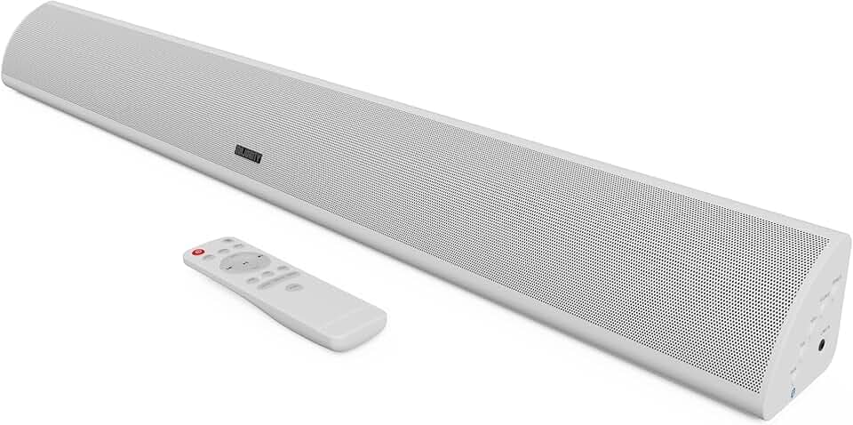MAJORITY Snowdon Barre de son Bluetooth pour TV | Caisson de basses intégré | Son 2.1 canaux 120 W | Connexion RCA, optique et AUX | Montage mural | 81 cm | Télécommande incluse (blanc)
