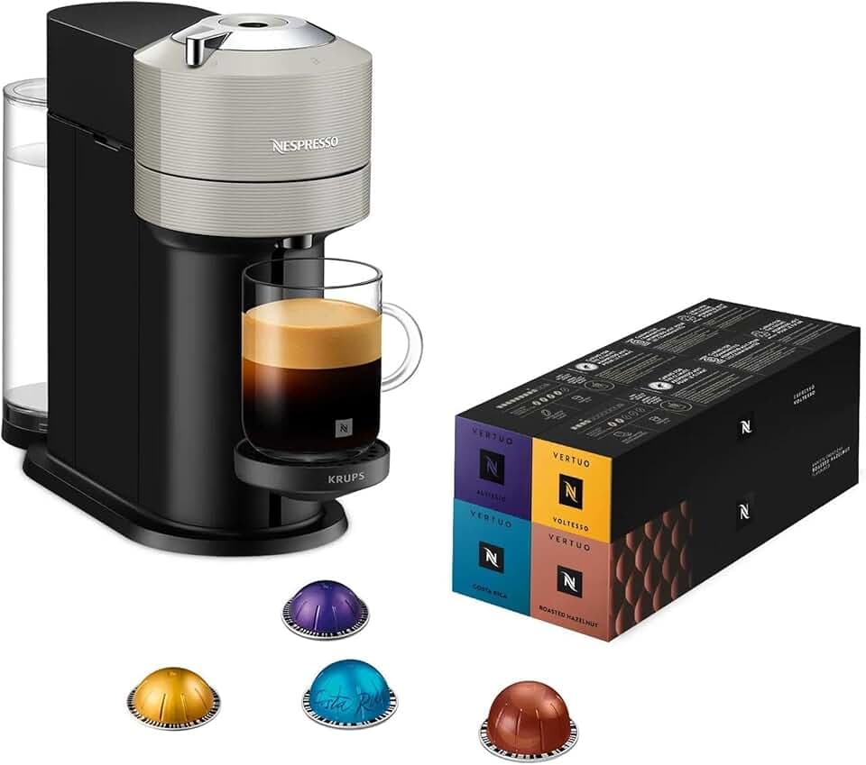 Nespresso Krups Machine à Café Vertuo Next Gris Claire+52 capsules offertes, Capsules café Vertuo seulement, Technologie Centrifusion, 5 Tailles de Tasses, Design Moderne, Arrêt Automatique, YY5902FD
