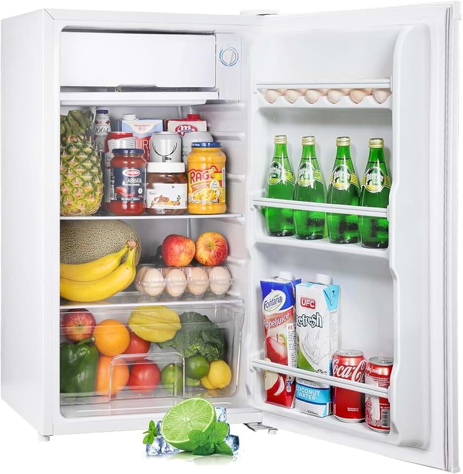 Upstreman Petit Frigo avec Congélateur de 91L, Bac à Légumes, Thermostat Réglable, Silencieux, Petit Frigo de Bureau, Porte Réversible, Réfrigérateur pour Dortoir, Chambre, Blanc - BR321