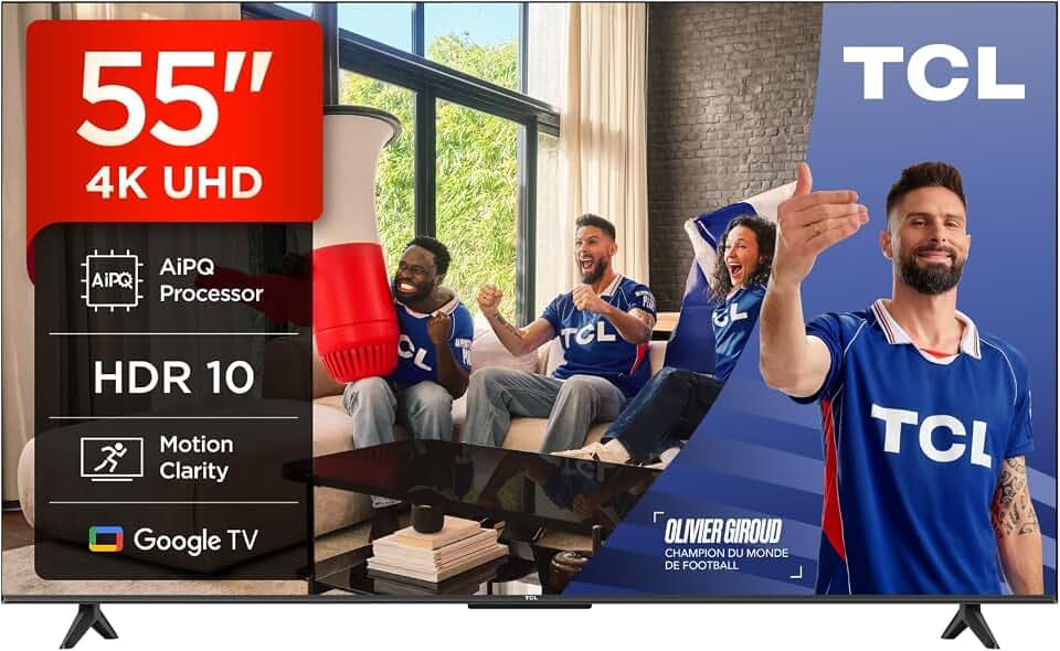 TCL 55V6C LED Direct Smart TV 55", HDR 4K, avec Technologie Google TV (Dolby Audio, Motion Clarity, Compatible avec Google Assistant et Alexa) | Dolby Audio, Motion Clarity, Google Assistant, compatible Alexa