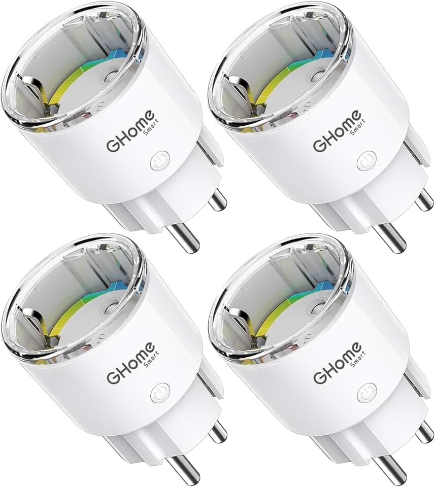 GHome Smart Mini Prise Connectée WiFi, Prise Intelligente Certifié TÜV avec APP, Mesure de Consommation Électrique, Smart Plug Programmable avec Alexa et Google Home, Fonction de Temps, Bianco, 4pcs