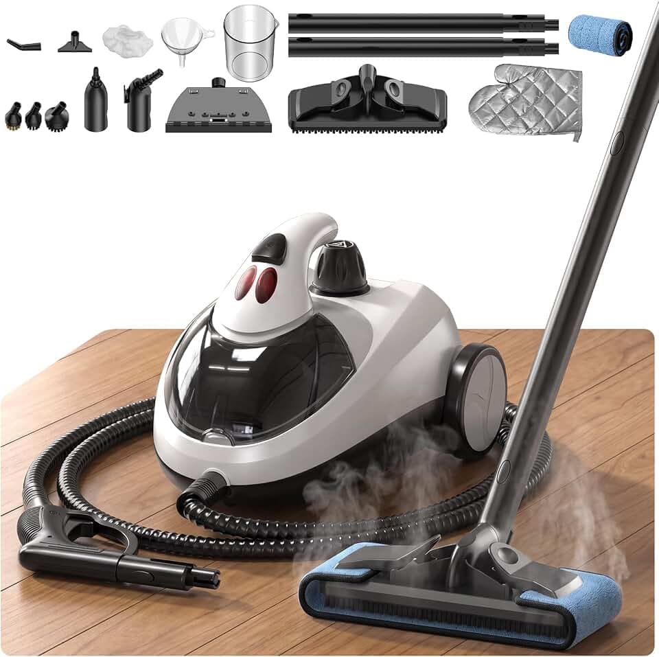 Nettoyeur Vapeur 2000W, Réservoir 2L, 16 Accessoires, Blanc Perle | 135°C Alta Temperatura, 60 Min de Vapor, Alcance 5,3 m, Para Hogar, Juntas, Sofá, Baño y Coche