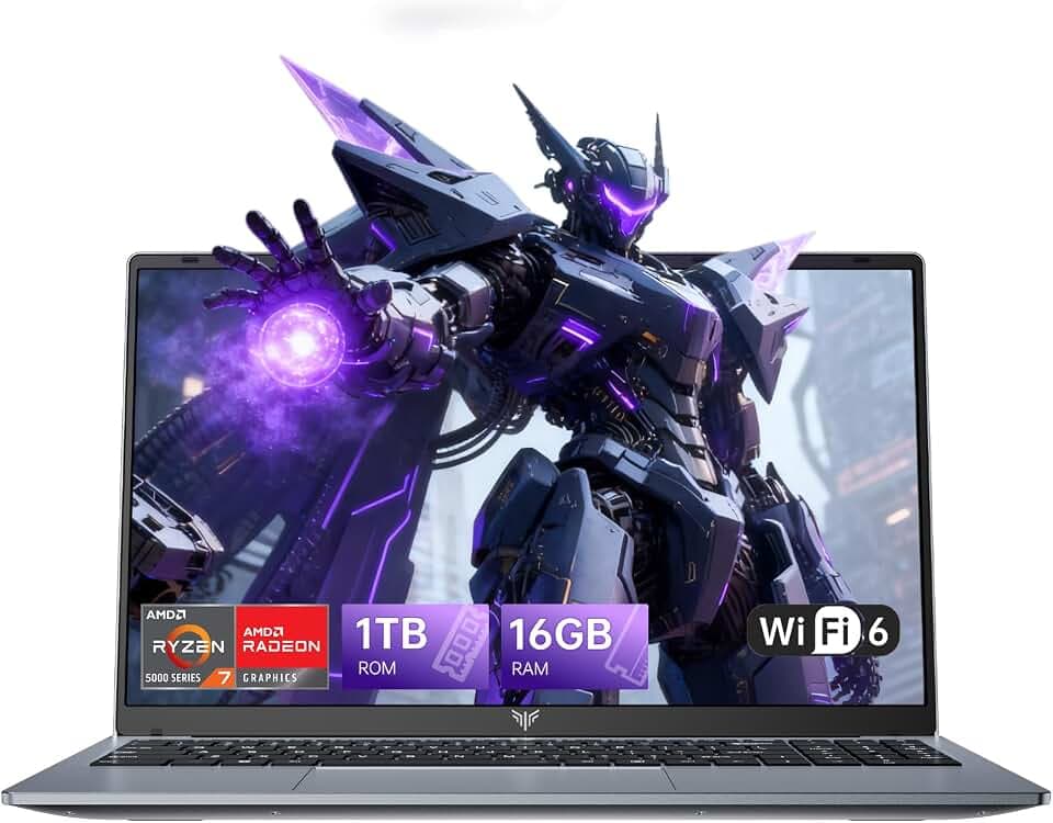 15,6 Pouces PC Portable Gaming avec Ryzen 7 5825U (Jusqu'à 4,5GHz) | Ordinateur Portable 8C/16T - 16Go RAM DDR4*2 + 1To SSD M.2,1080 FHD,HDMI, BT5.2, USB3.2,Type-C, Adaptateur Rapide 65W, WiFi 6