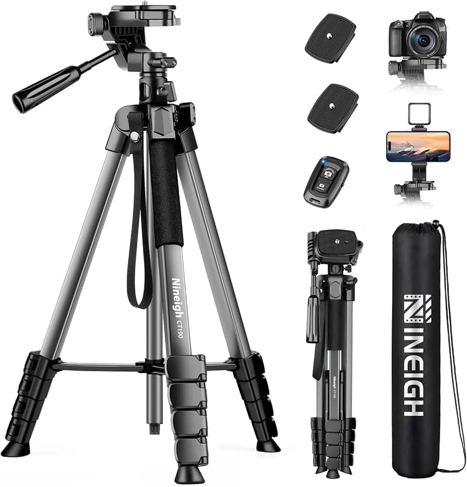 Nineigh Trepied Appareil Photo,190cm Trepied Smartphone | avec Bras Télescopique Horizontal, Aluminium Trépied Caméra avec Télécommande pour iPhone, Samsung, Huawei,Caméra légère